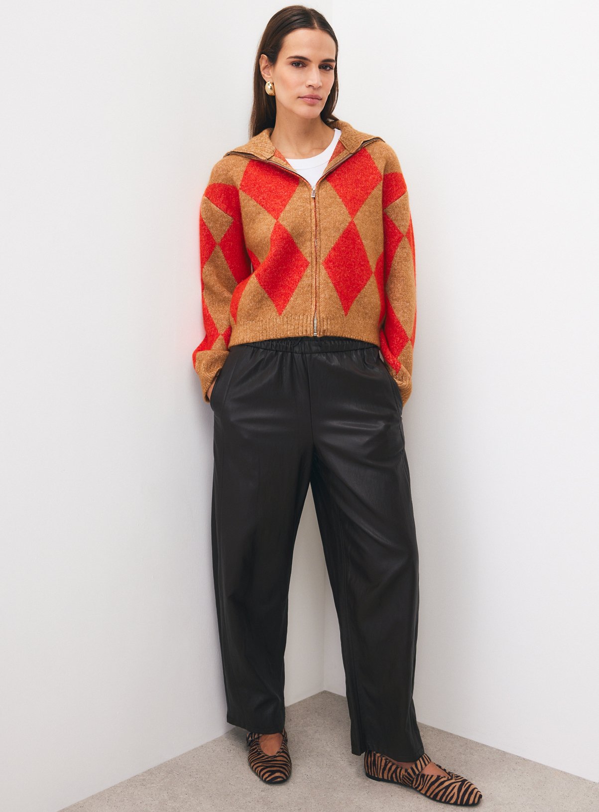 Argyle Zip Through Cardigan M - Image 2 thumbnail